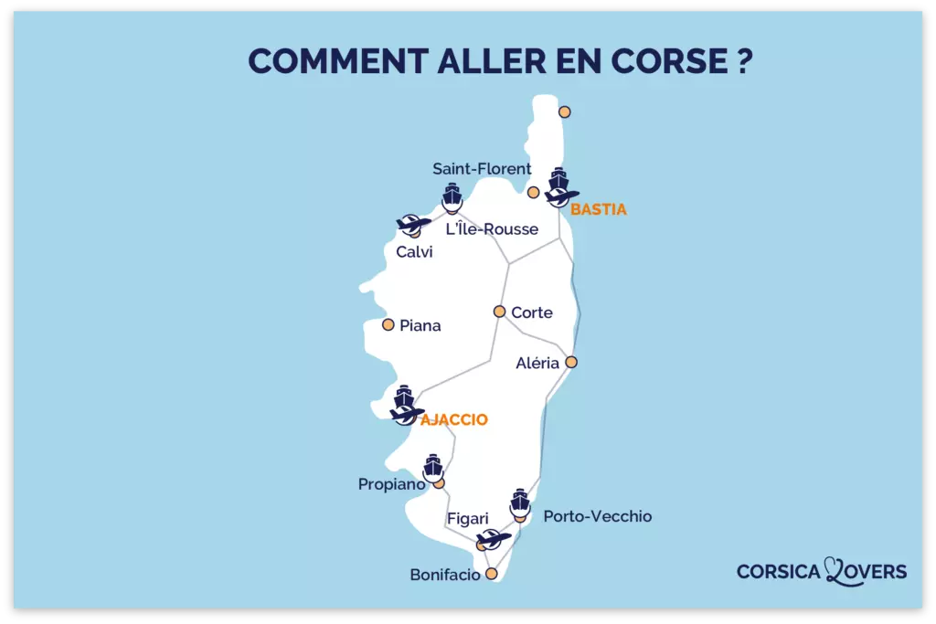 Carte Temps de route en Corse