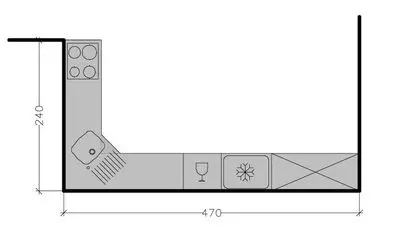 Plan d'une cuisine en L de 6 m²