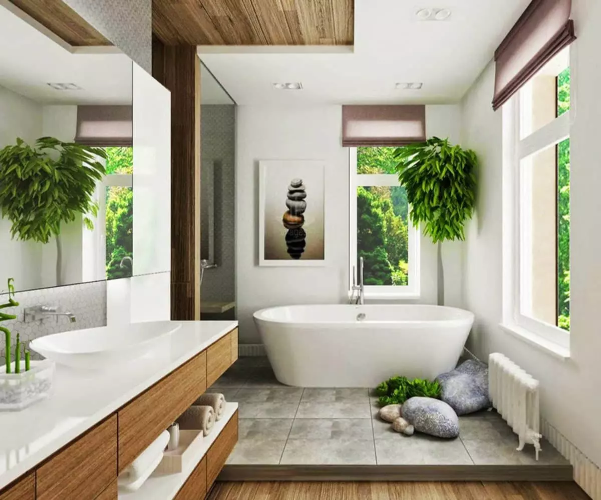 Salle de bains zen avec plantes