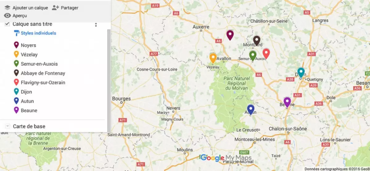 carte itinéraire Bourgogne