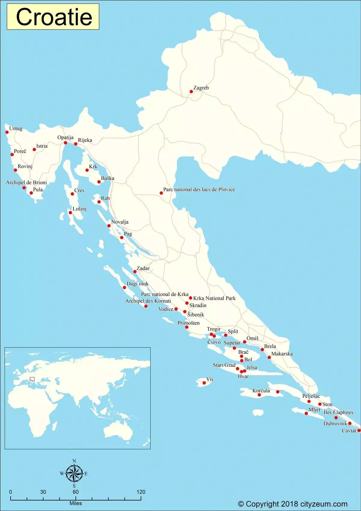 Carte touristique de Croatie