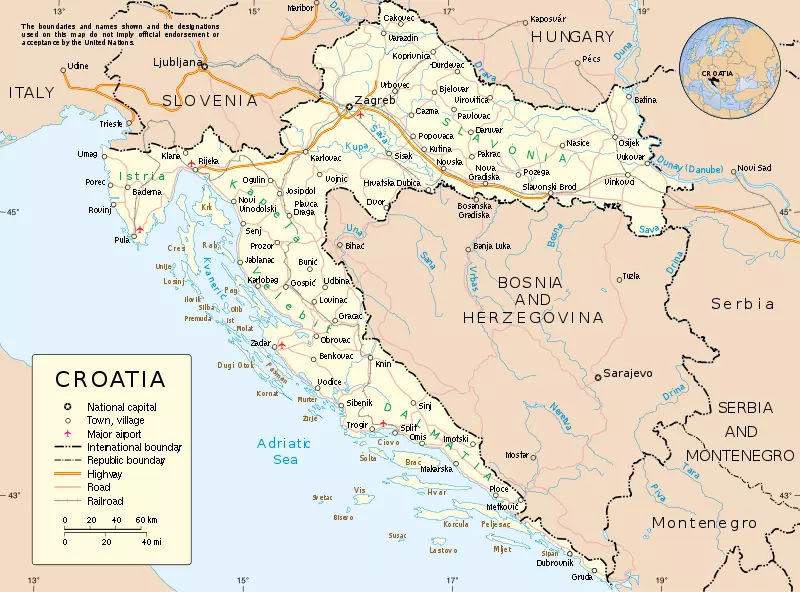 Carte touristique de Croatie